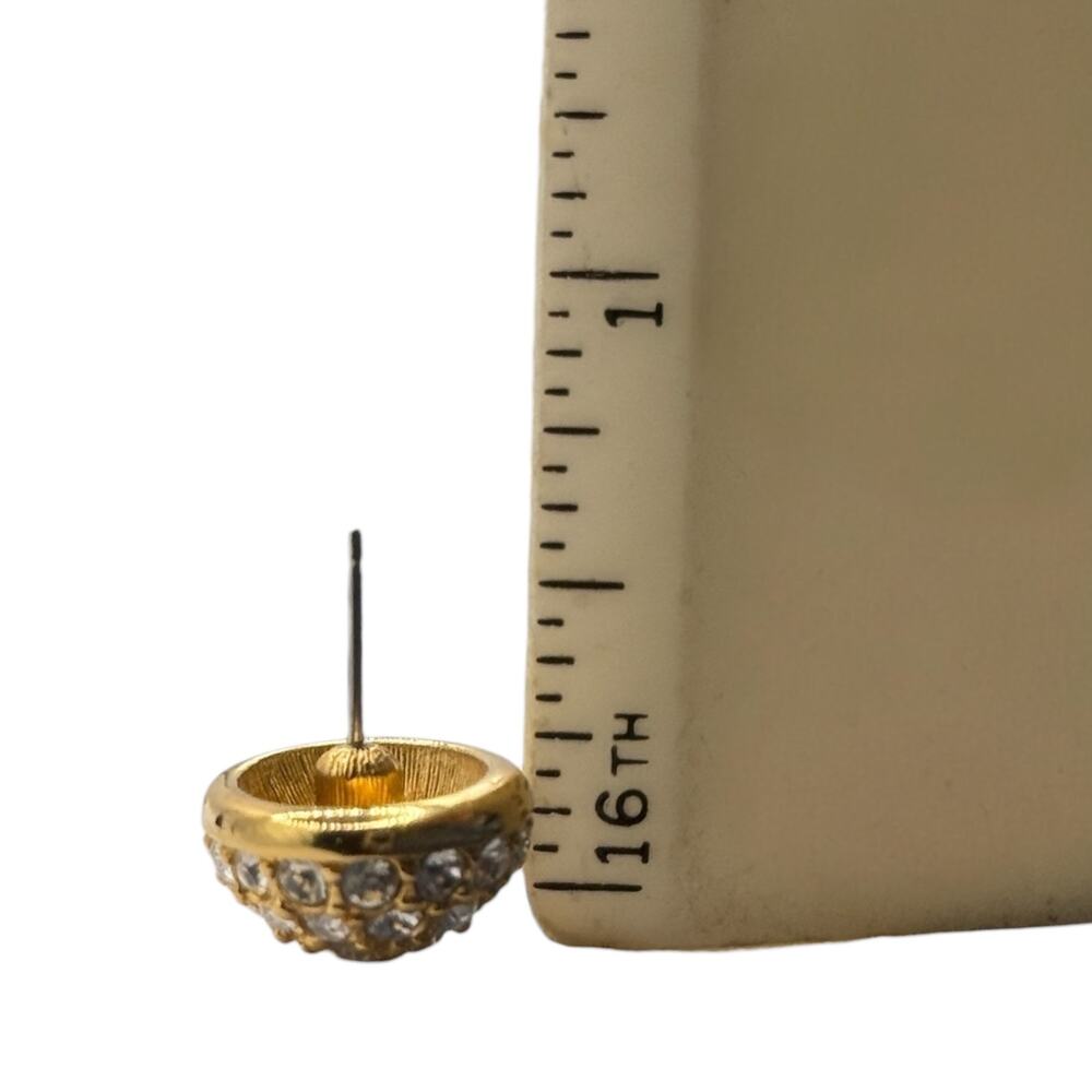 Swarovski Gold Tone Clear Crystal Pave Dome Stud Earrings Post Quiet Luxury Glam - Picture 7 of 9